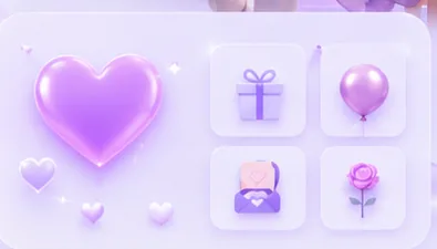 Heart, gift, balloon, and rose icons